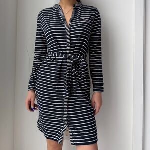 Barbour Navy Striped Belted Shirt Dress - Small